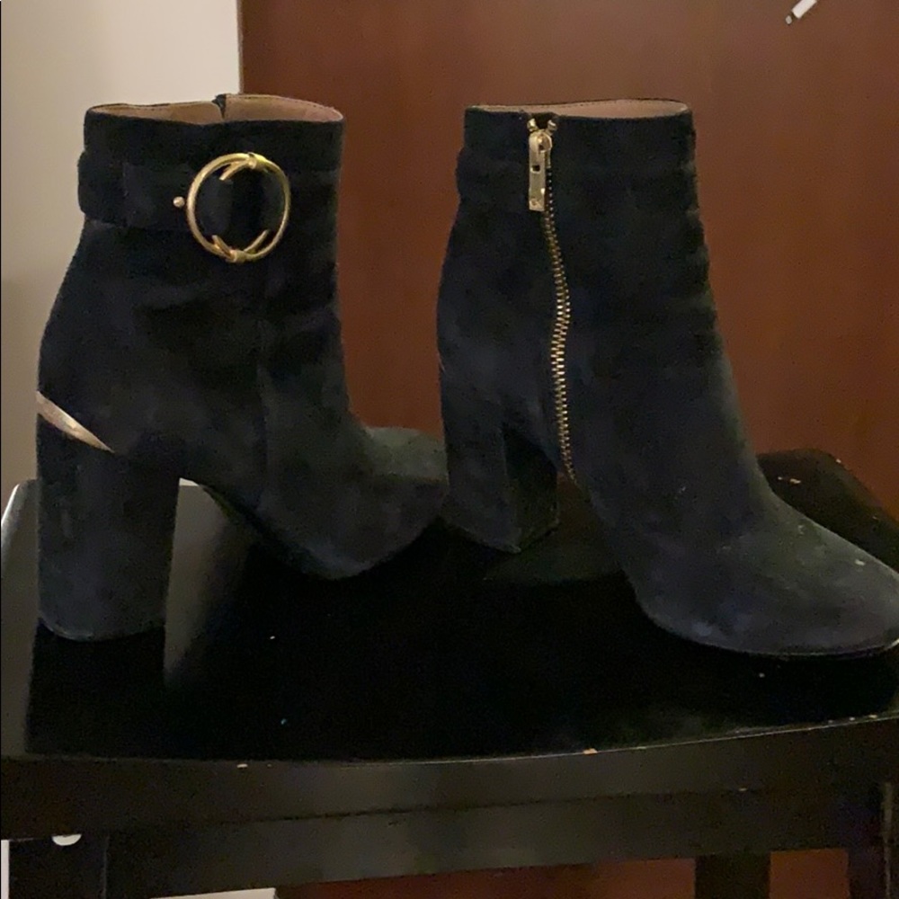 Navy suede booties